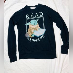 Out of Print Mandalorian Baby Yoda Grogu read graphic print quote crew sweater